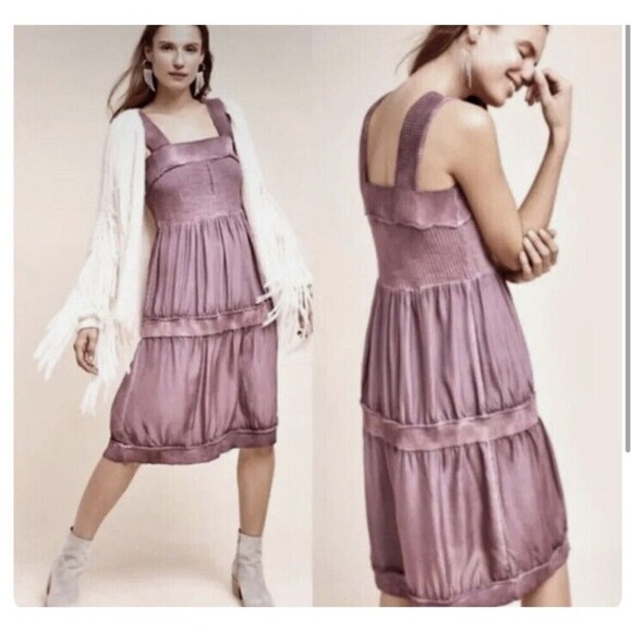 E by Eloise x Anthropologie Silk & Sweater Chemise Midi Dress Tiered Size Small - Picture 1 of 10